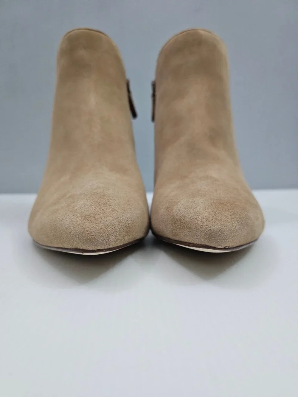 Cole Haan Elyse Ankle Boot Womens 11 Tan Suede Block Heel Pointed Toe Minimal